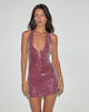 Afbeelding van Hepasi Halter Mini Jurk in Helder Pailletten Maroon