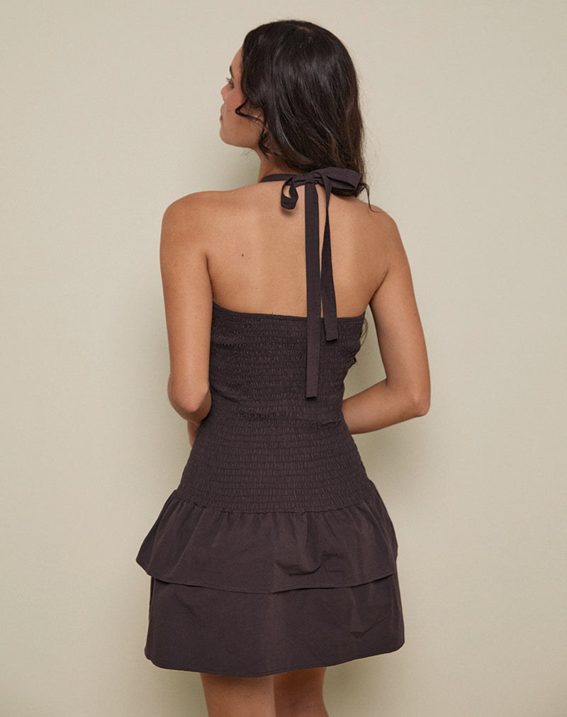 Afbeelding van Herais Halterneck Mini Dress in Deep Mahogany