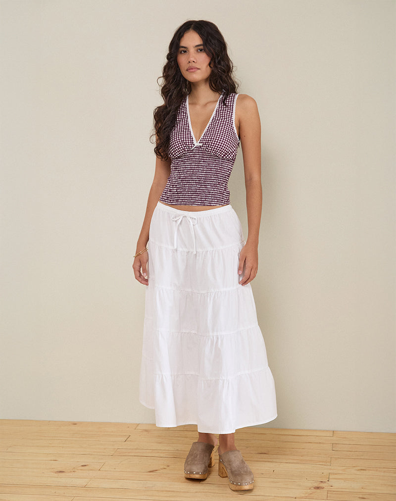 Afbeelding van Hevalis Plunge Top in Mini Gingham Wijn