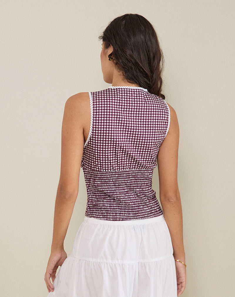 Afbeelding van Hevalis Plunge Top in Mini Gingham Wijn