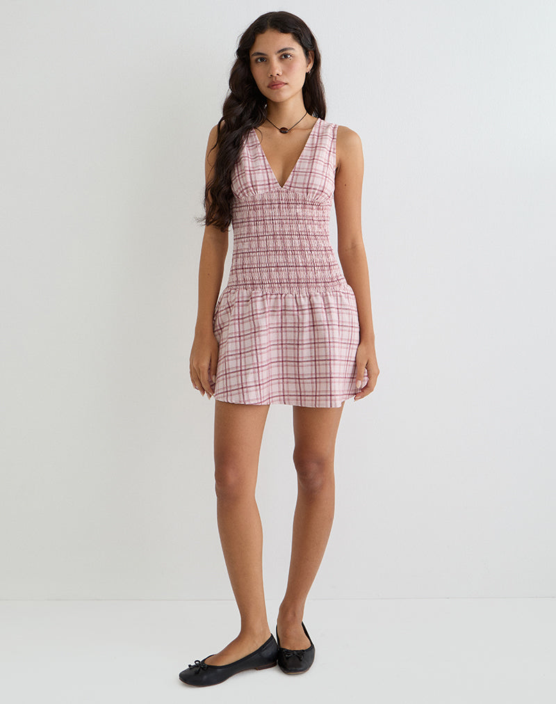 Hevoria Mini Dress in Basic Tartan Roze