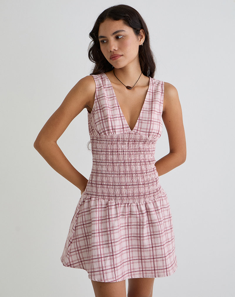 Hevoria Mini Dress in Basic Tartan Roze