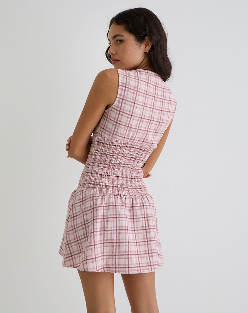 Afbeelding van Hevoria Mini Dress in Basic Tartan Pink