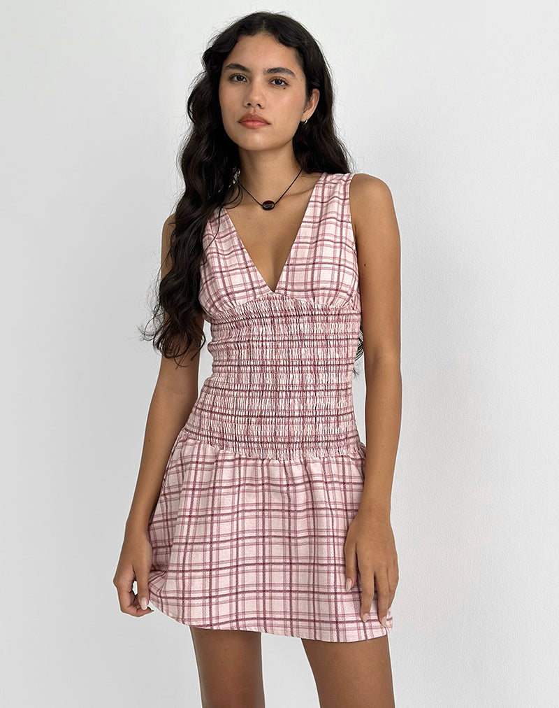 Afbeelding van Hevoria Mini Dress in Basic Tartan Pink