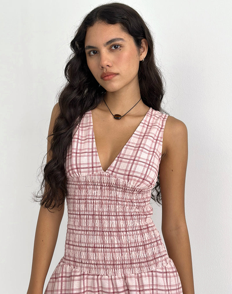 Afbeelding van Hevoria Mini Dress in Basic Tartan Pink