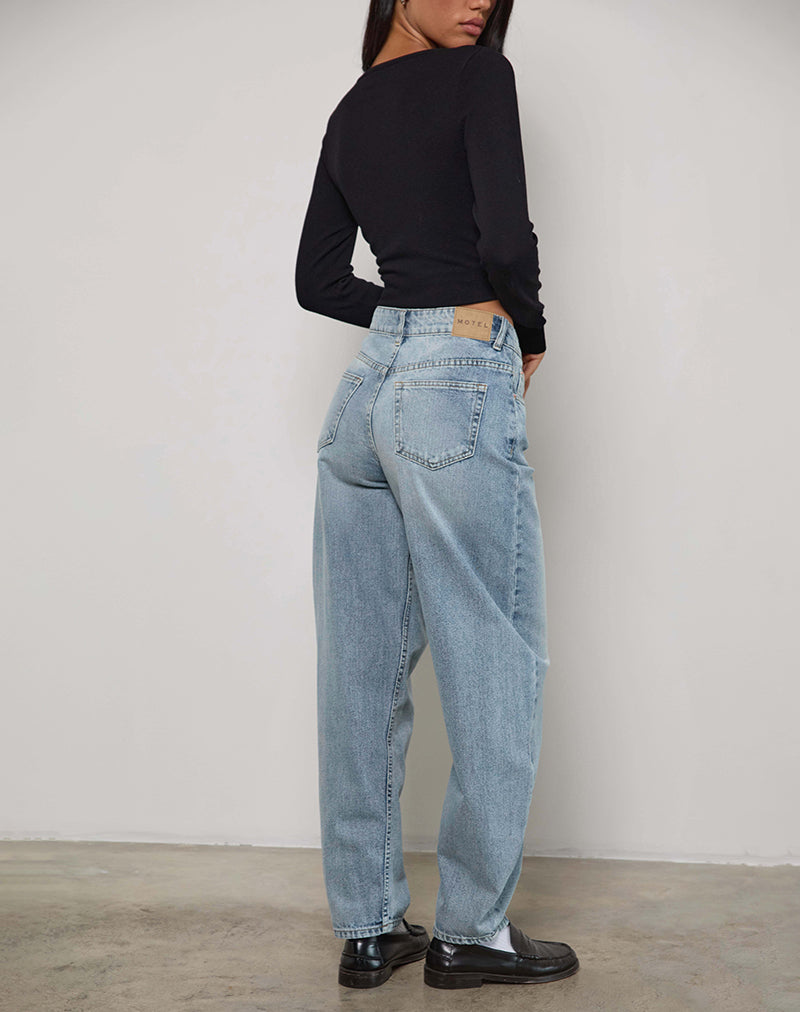 Afbeelding van High Rise Barrel Jean in Bleu