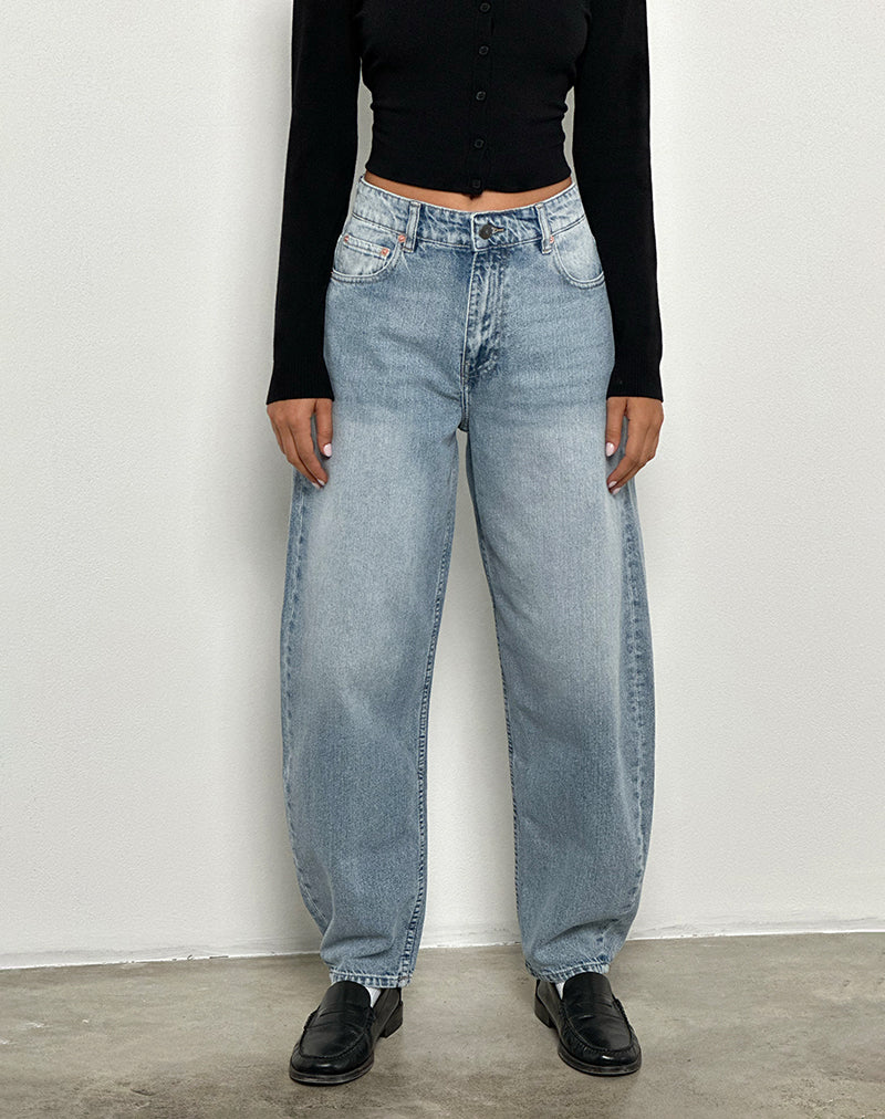Afbeelding van High Rise Barrel Jean in Bleu