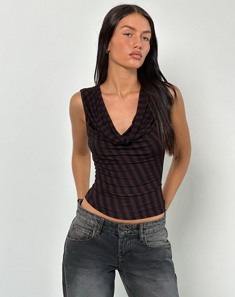 Hikari Top in diagonaal streep Maroon