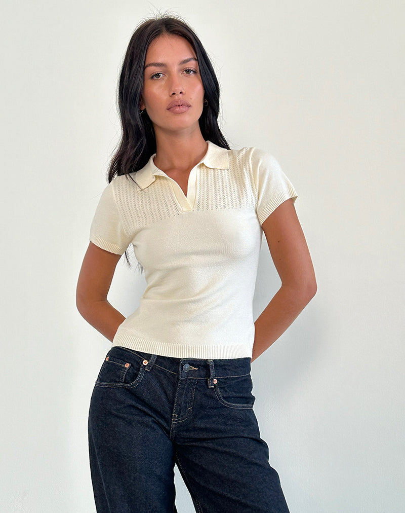 Afbeelding van Hilda Collared Top in Ivory Knit