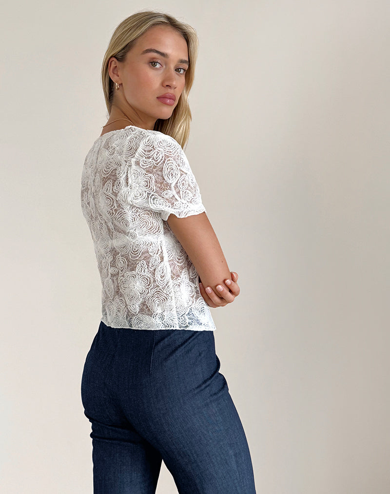 Afbeelding van Hillary Stropdas Top in Textured Floral White