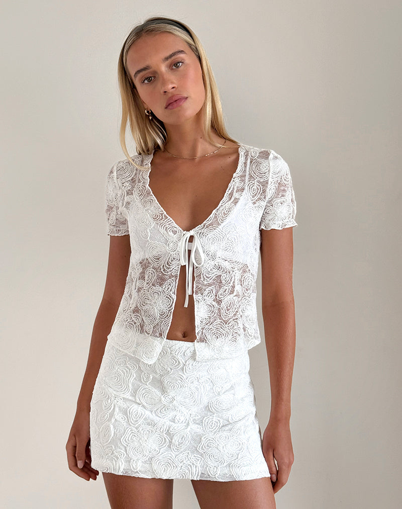 Hillary Stropdas Top in Textured Floral Wit