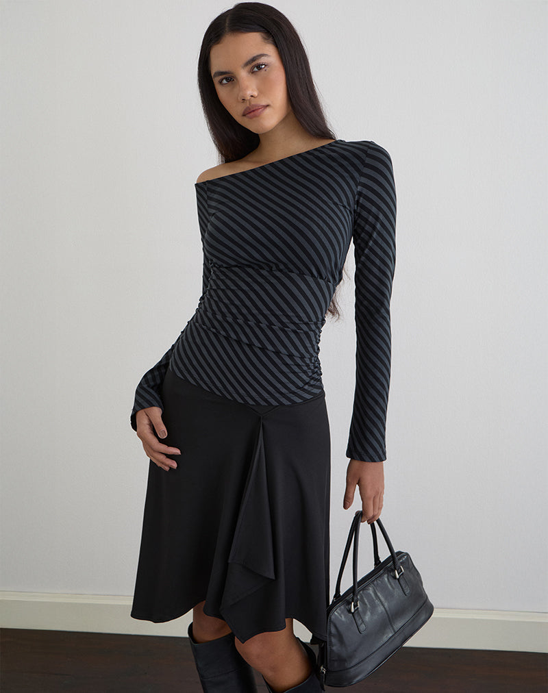 Hoang Slouch Top in schuine streep Ocean Storm