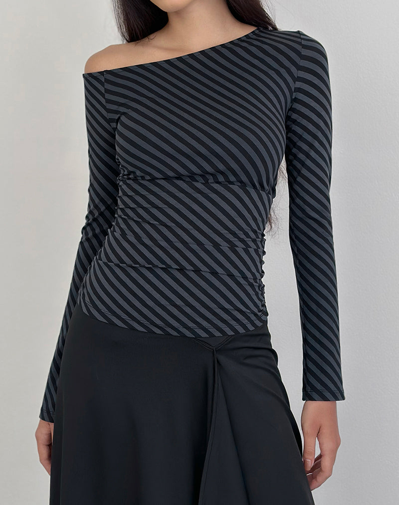 Afbeelding van Hoang Slouch Top in Oblique Stripe Ocean Storm