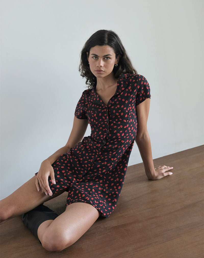 Holmana Mini Jurk in Aardbei Polka Zwart