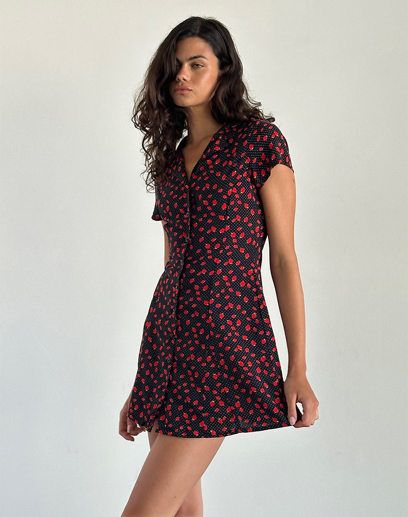 Holmana Mini Jurk in Aardbei Polka Zwart