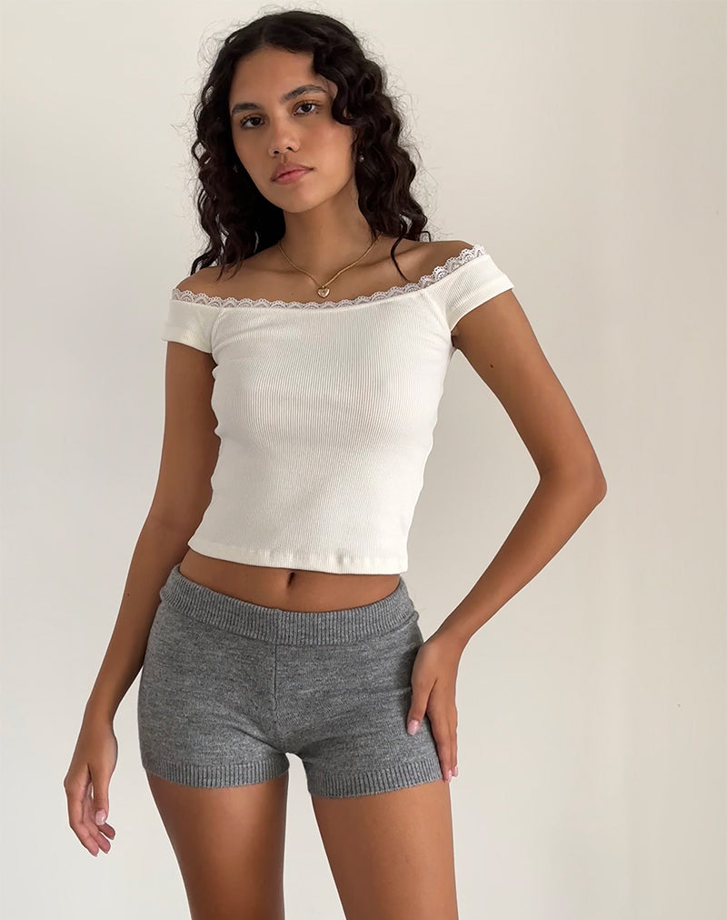 Husan hot pants in gebreid grijs