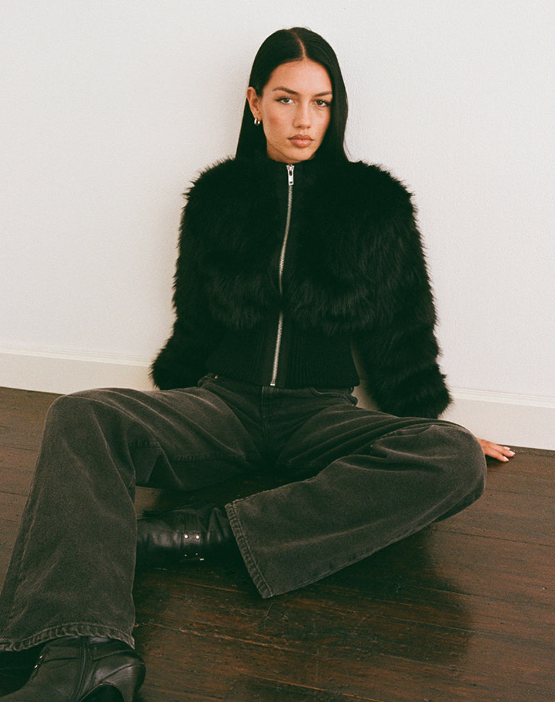 Afbeelding van Homari Shaggy jas van imitatiebont in zwart