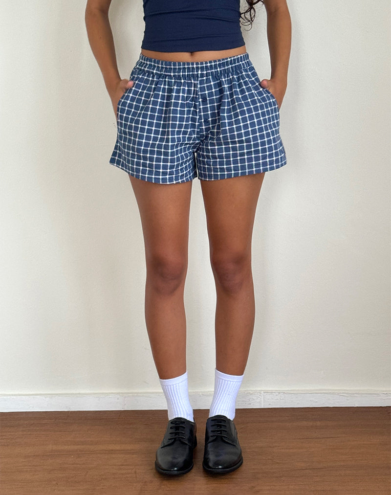 Afbeelding van Laboxe Short in marine geruite popeline