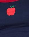  Marineblauw met rode bies en appelmotief