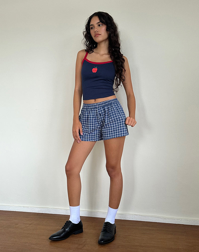 Afbeelding van Icah Vest Top in Navy met Rode Binding en Appelmotief