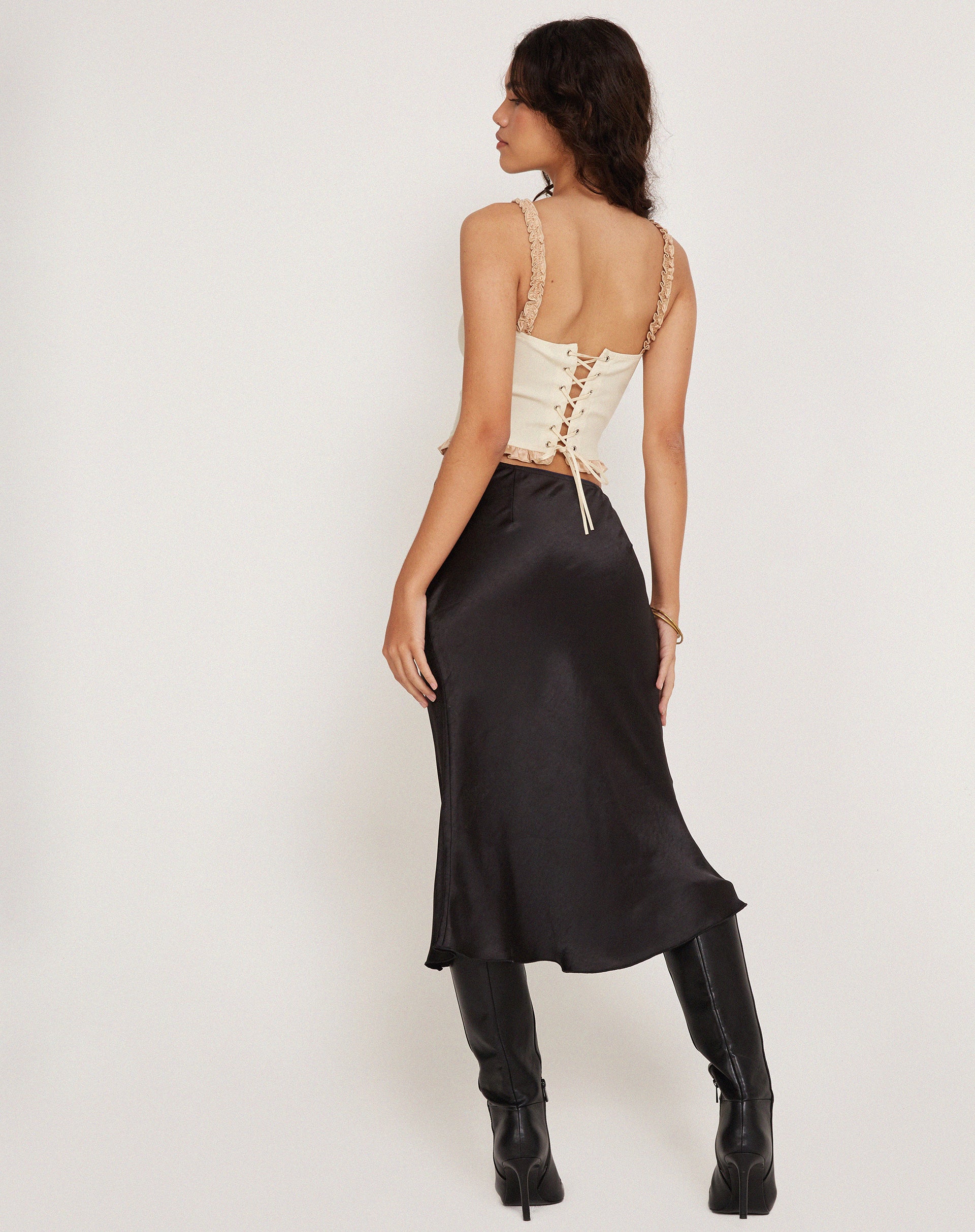 Afbeelding van Idalia Corset Top in Crème met Satijnen Ruches