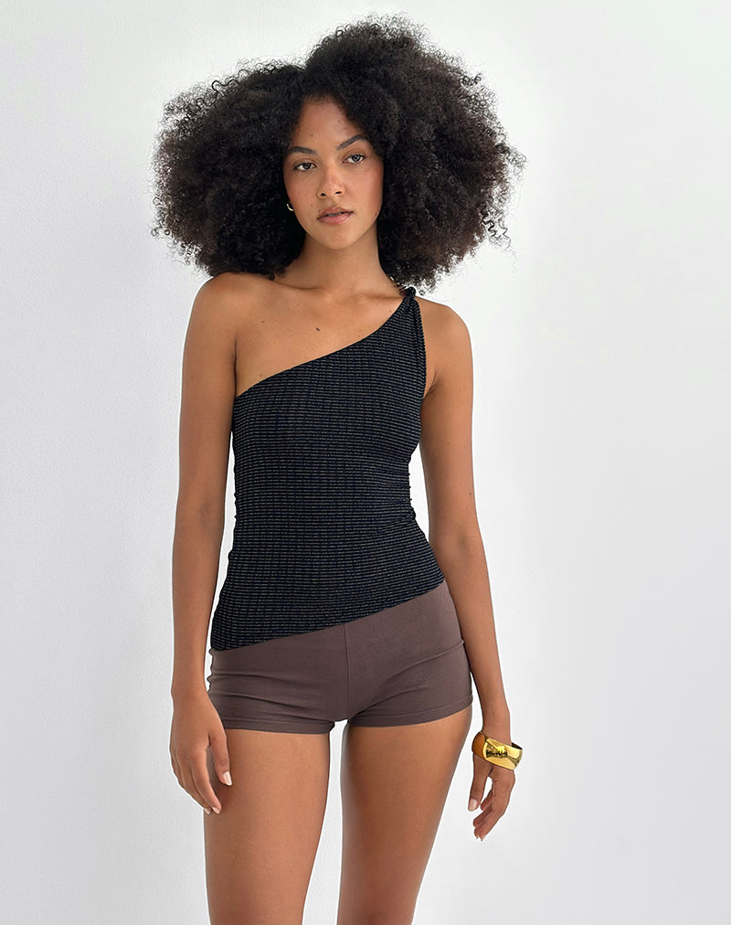 Afbeelding van Idari One Shoulder Top in Metalic Stripe Jersey Zwart