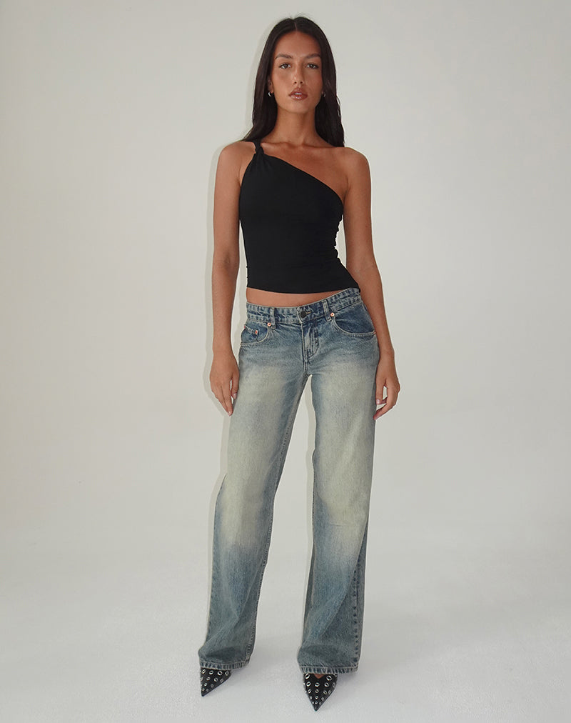 Afbeelding van Idra Asymmetrische Top in Geribd Jersey Zwart