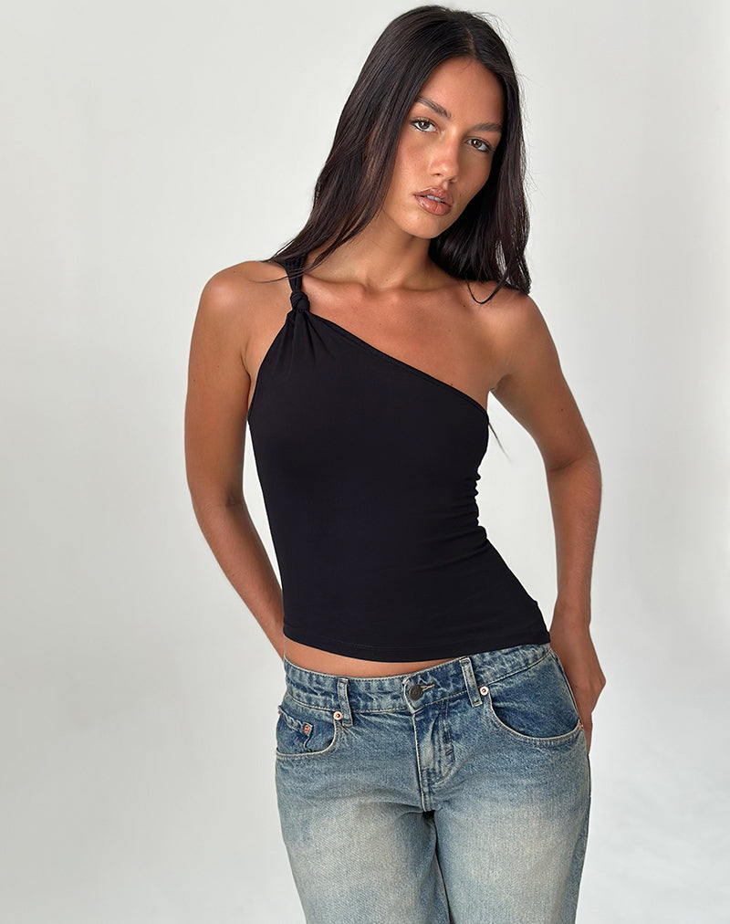 Afbeelding van Idra Asymmetrische Top in Geribd Jersey Zwart