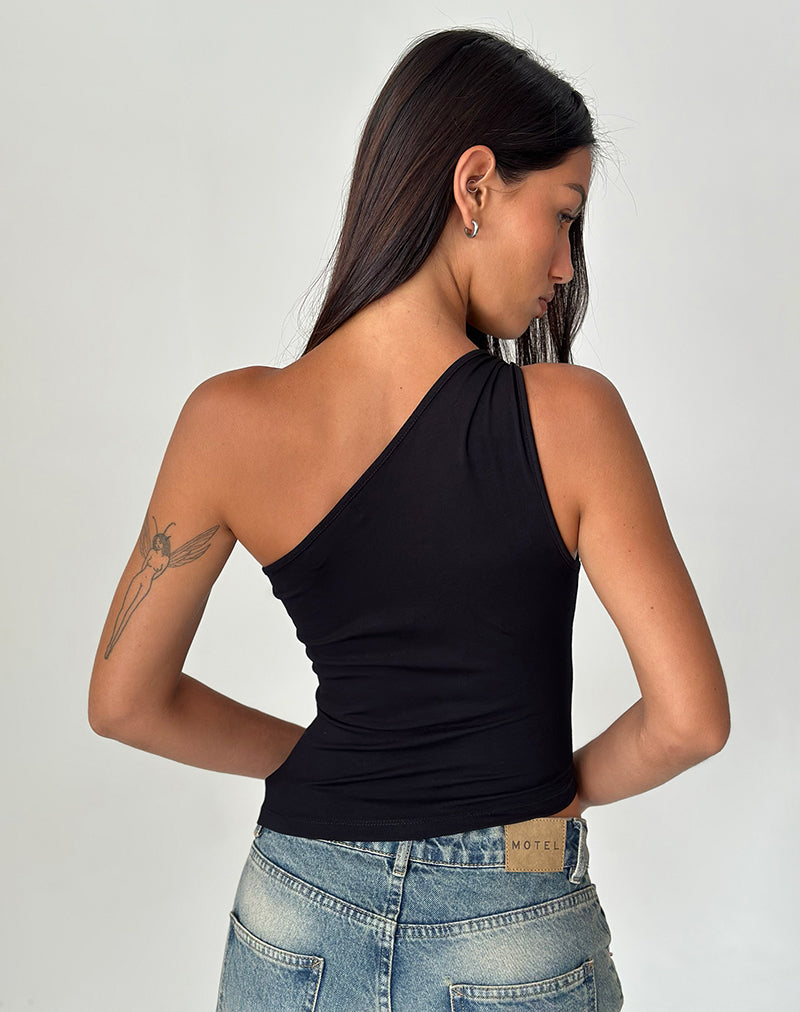 Afbeelding van Idra Asymmetrische Top in Geribd Jersey Zwart