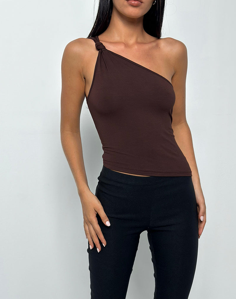Afbeelding van Idra Asymmetrische Top in Rayon Jersey Bittere Chocolade