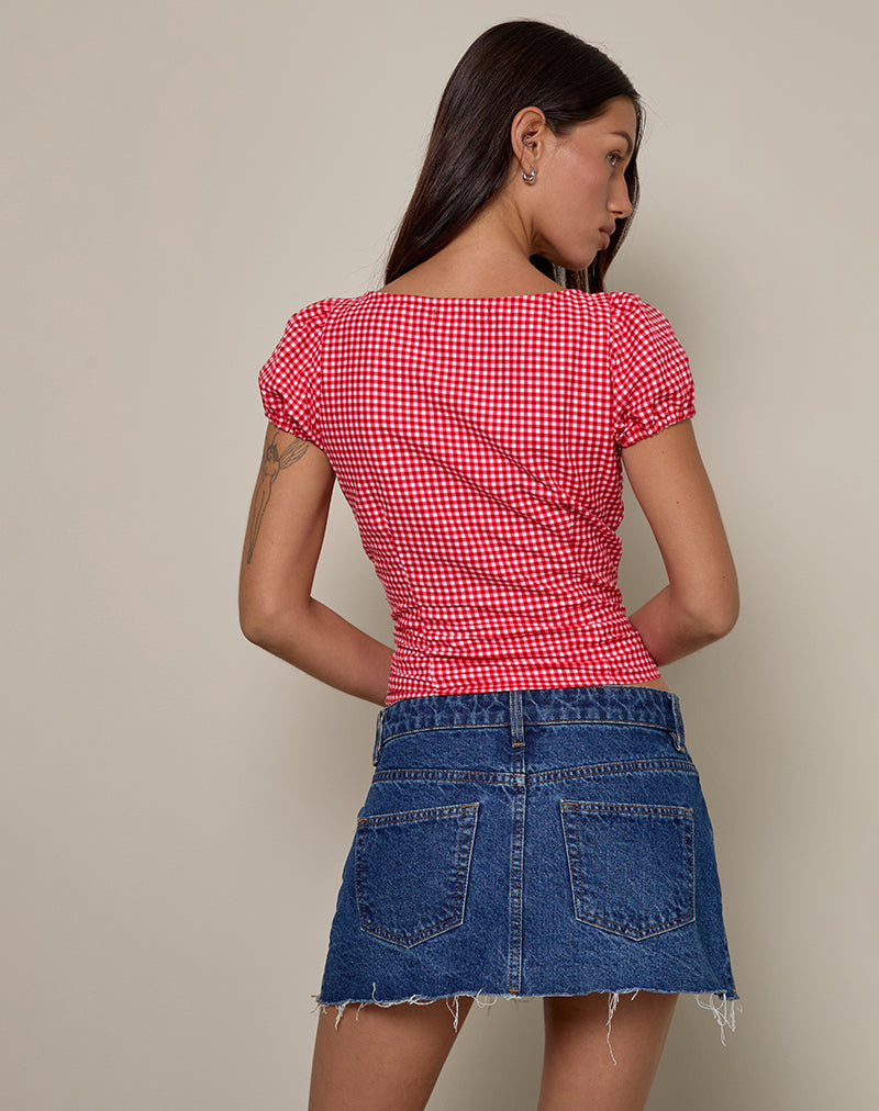 Afbeelding van Ilase Blouse met Ruches in Rood Gingham