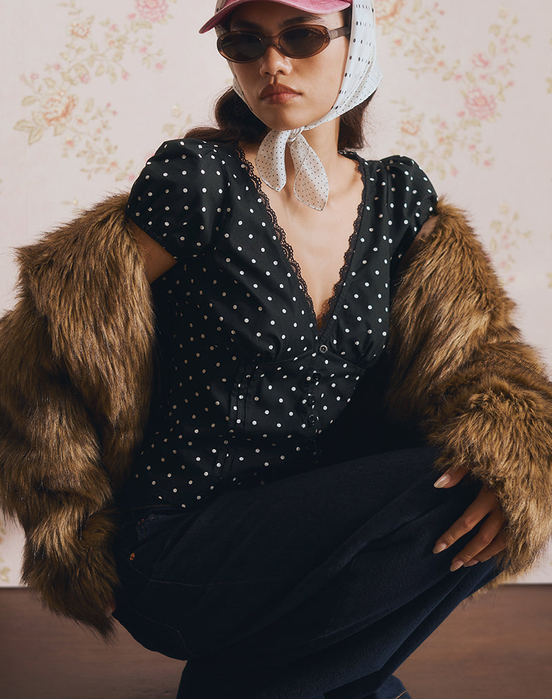 Ilias Corset Top in Basic Polka Zwart