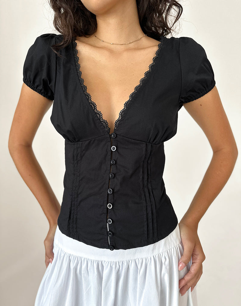 Afbeelding van Ilias Corset Top in Popeline Zwart