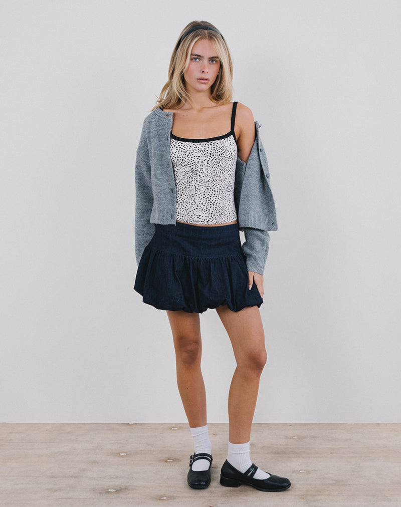Afbeelding van Ilisna Top in Zwart-Wit Mini Dalmatiër Print met Zwarte Binding
