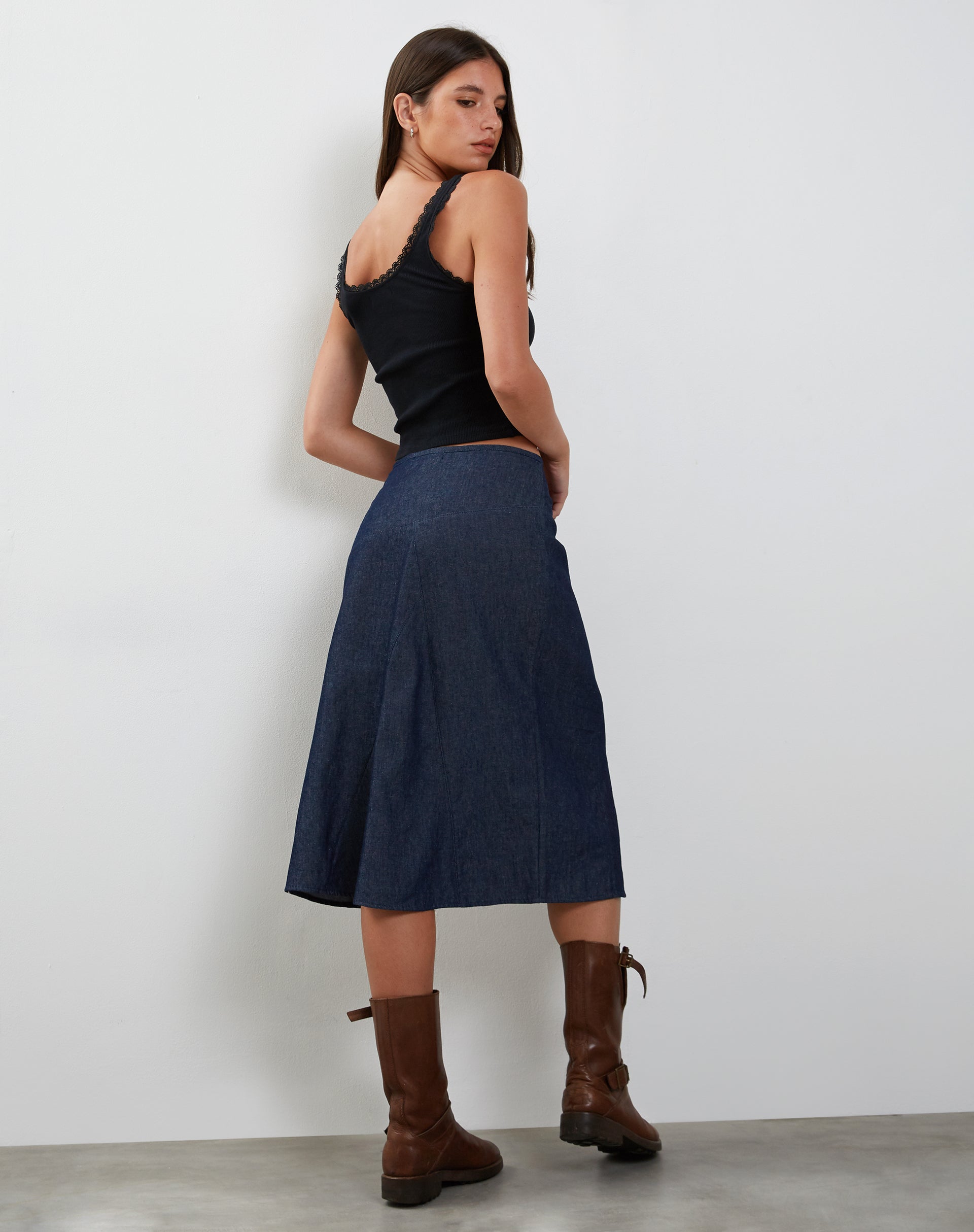 Afbeelding van Imbrella Denim Midi rok in donker indigo