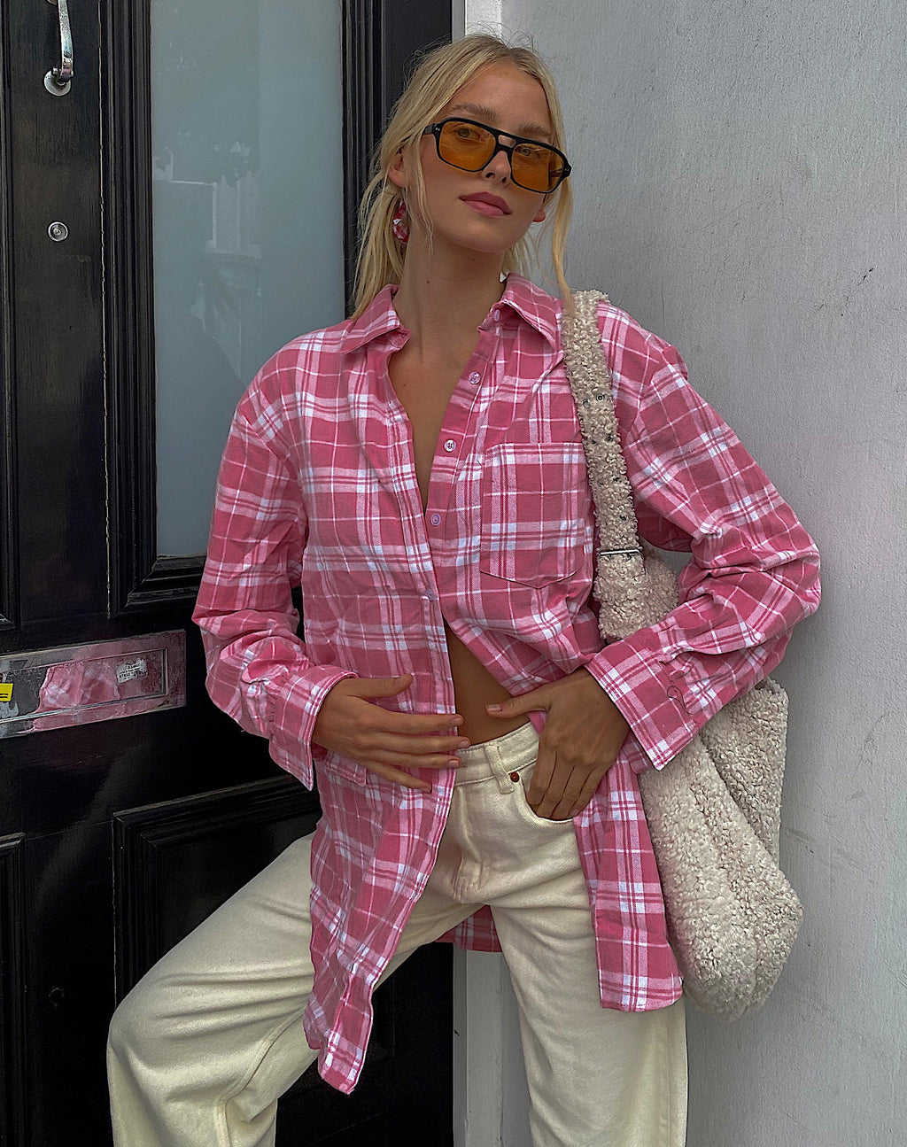 Gane overhemd in geruit Roze Wit