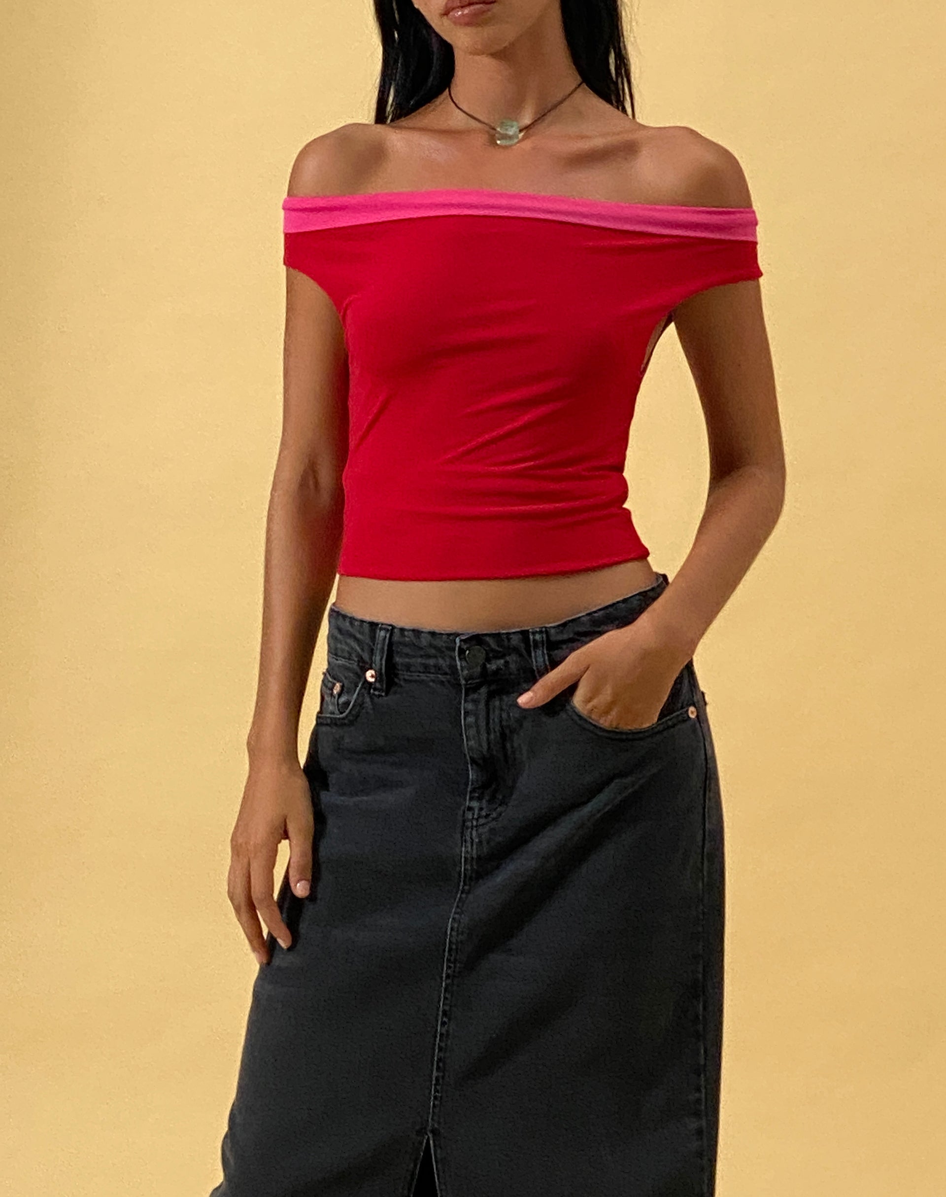 Afbeelding van Halle Bardot Top in Rood Roze