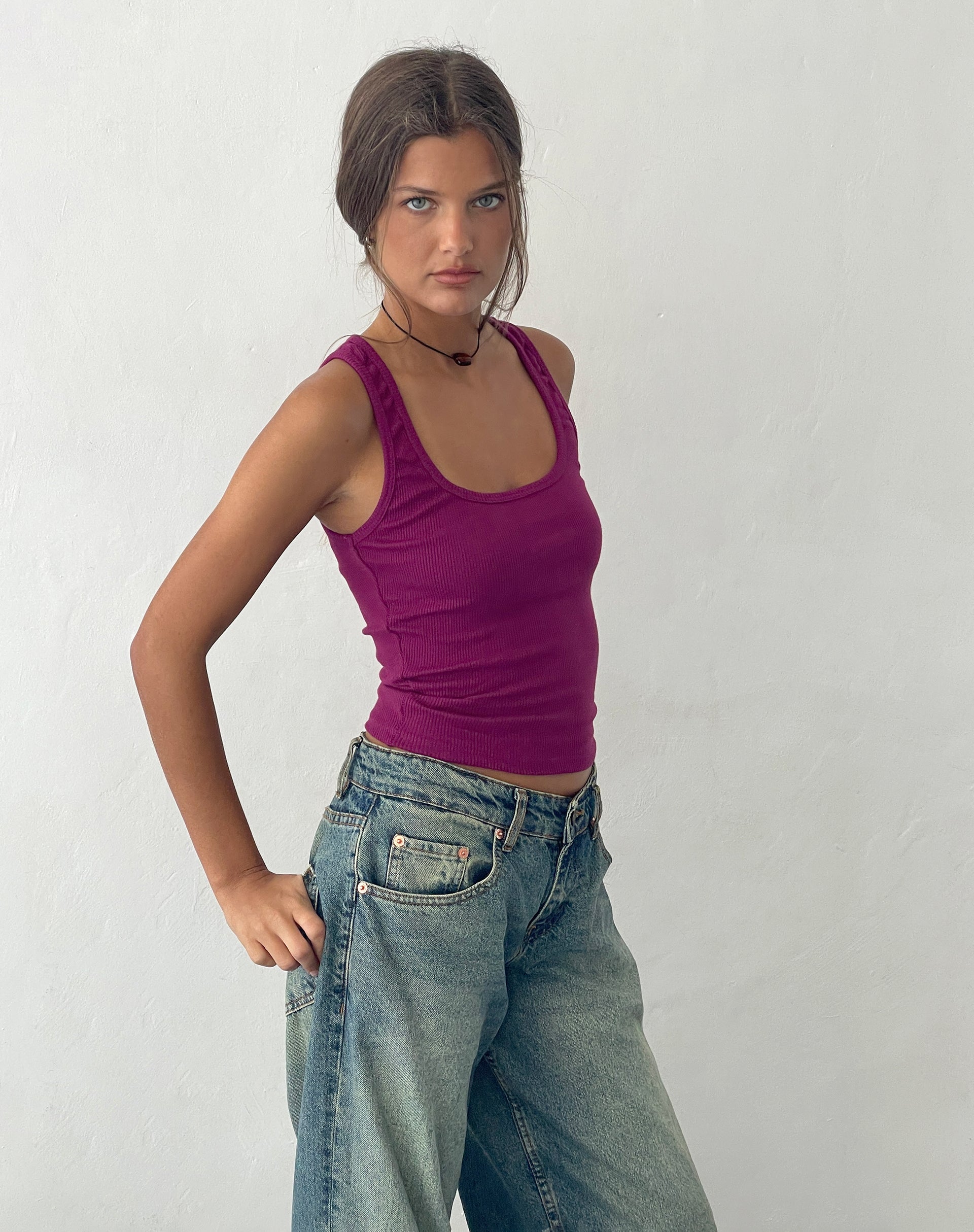 Afbeelding van Roxe Geribd Vest Top in Berry