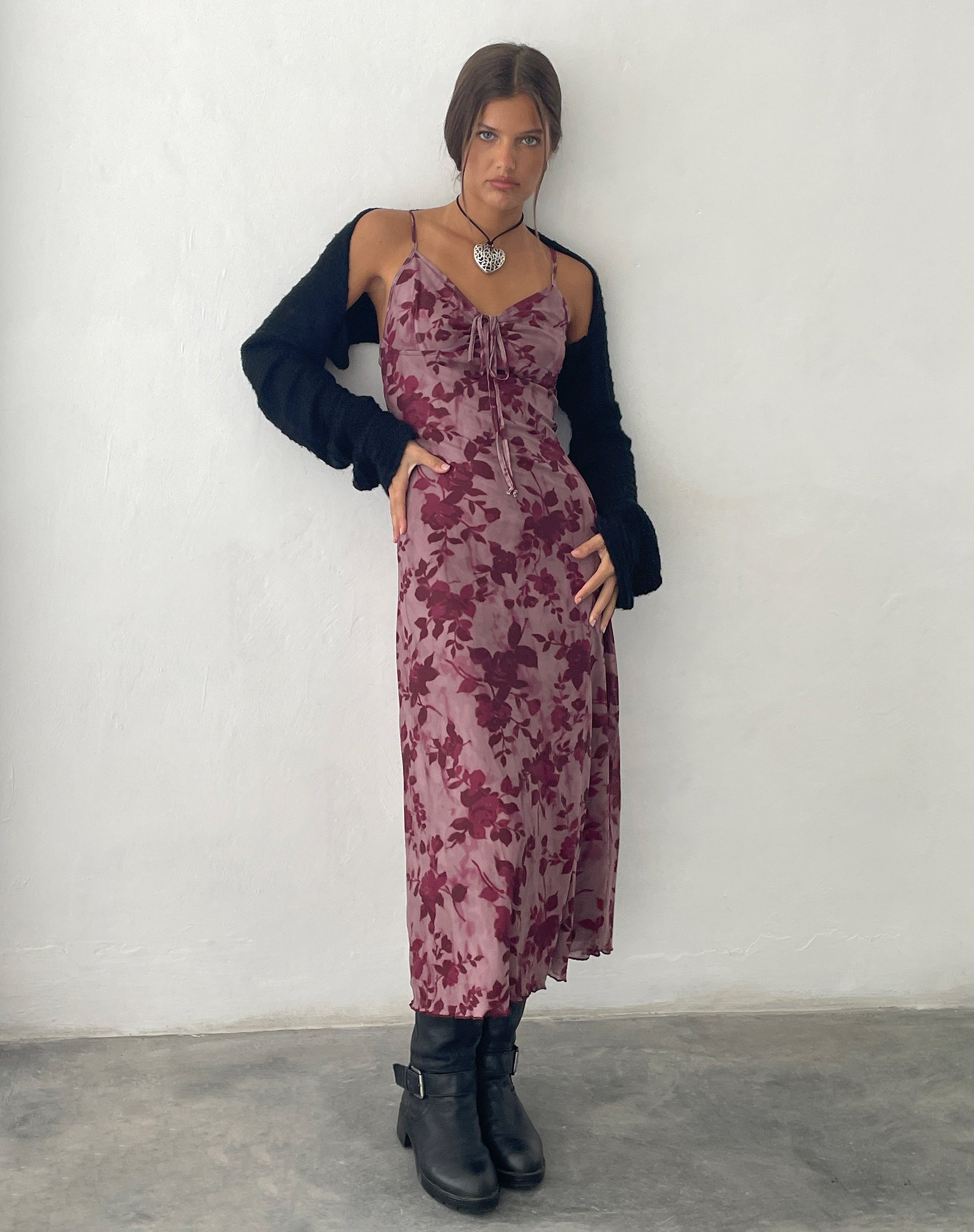 Afbeelding van Coya Maxi Dress in Mesh Maroon Blurred Flower
