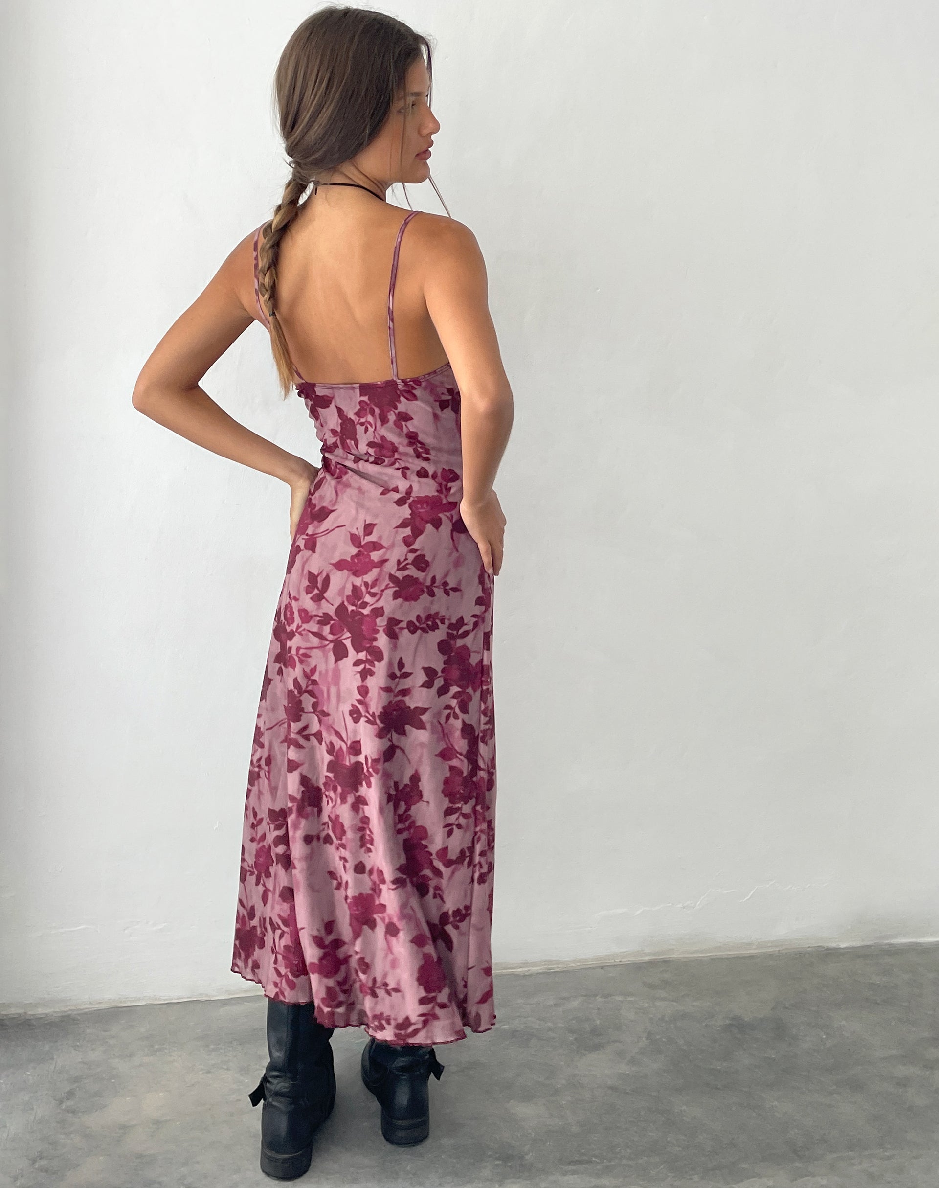 Afbeelding van Coya Maxi Dress in Mesh Maroon Blurred Flower