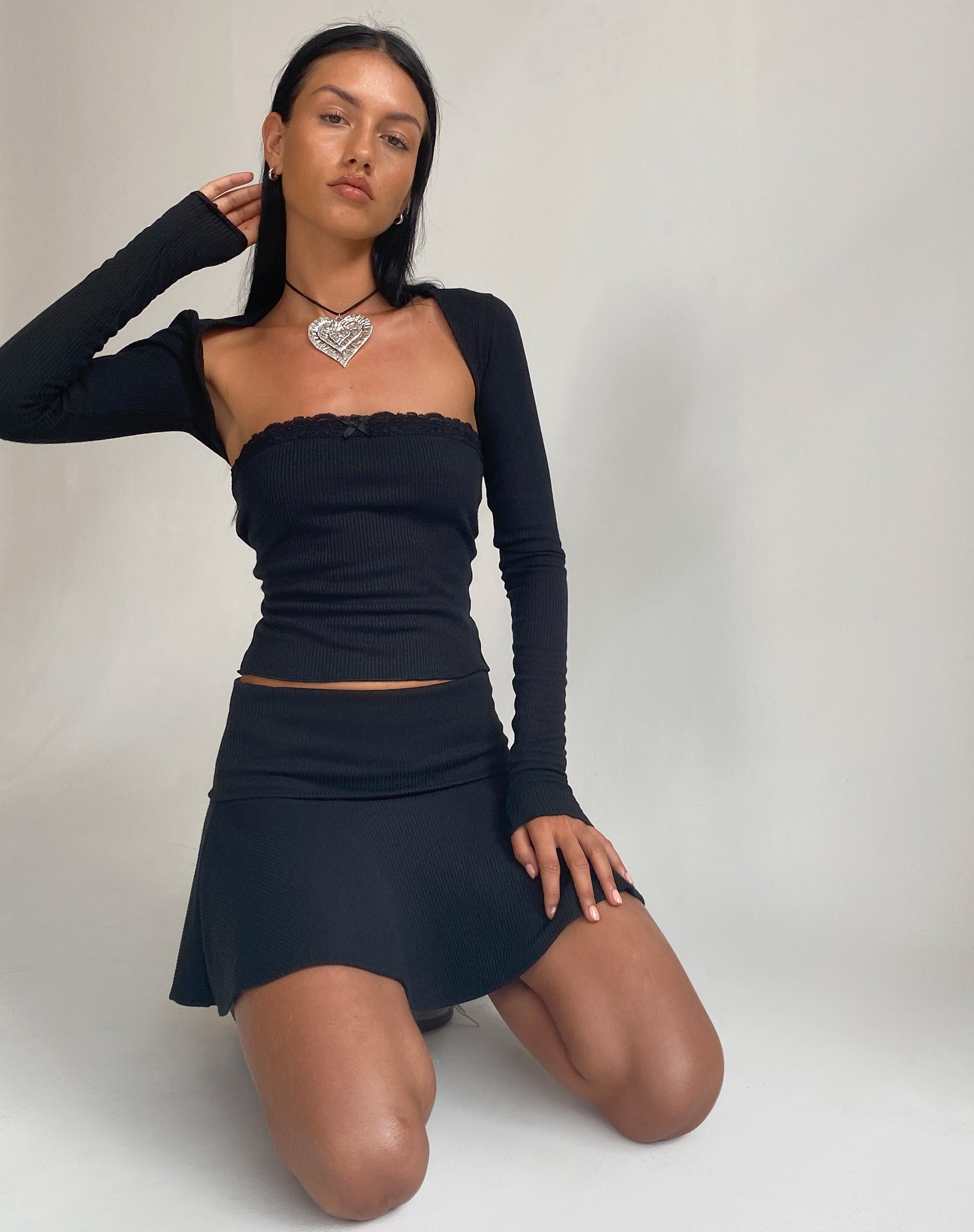 Afbeelding van Orla Micro Mini Rib Rok in Zwart