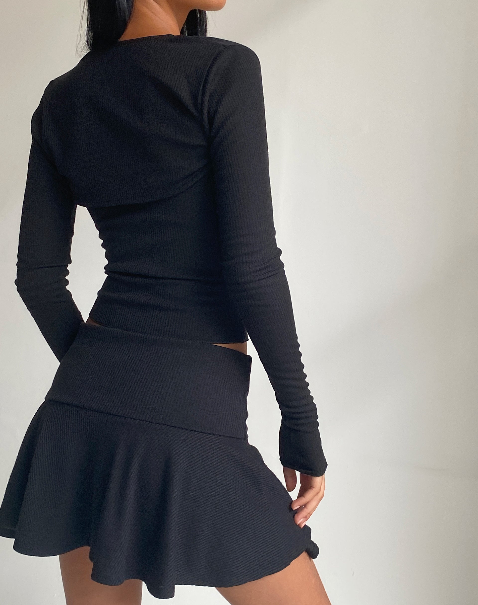 Afbeelding van Orla Micro Mini Rib Rok in Zwart