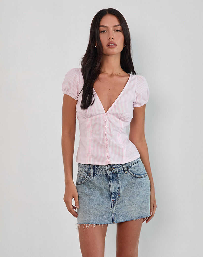 Afbeelding van Inasha Top in Candy Pink Kleine Verticale Streep