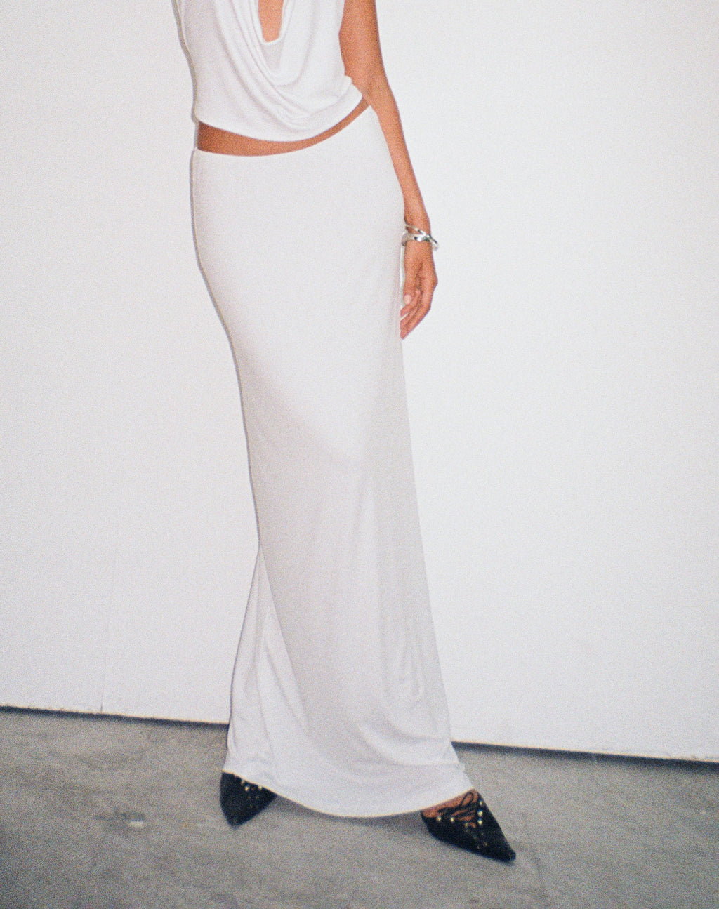 Rim Jersey Maxi rok in Ivoor
