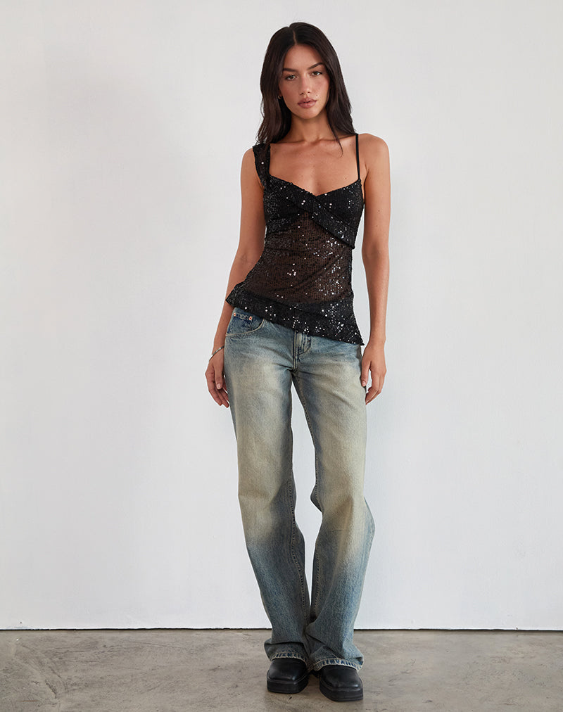 Afbeelding van Iranila Asymmetrische Top in Gauzy Pailletten Zwart