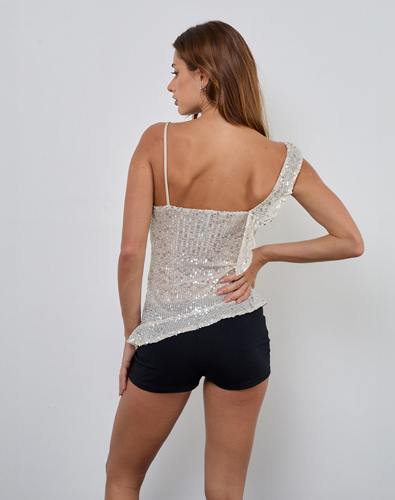 Afbeelding van Iranila Asymmetrische Top in Gauzy Pailletten Neutraal