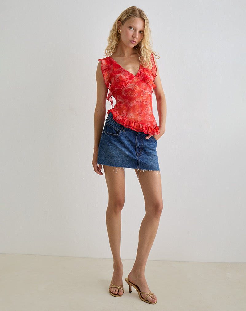 Afbeelding van Iravela Asym Top in Paisley Chiffon Rood
