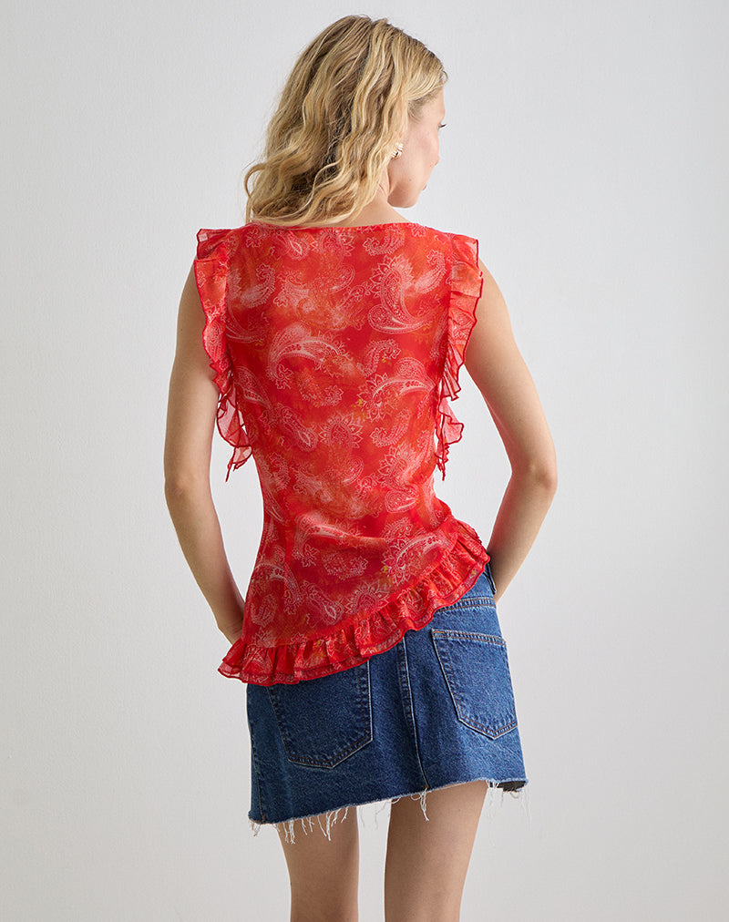 Afbeelding van Iravela Asym Top in Paisley Chiffon Rood