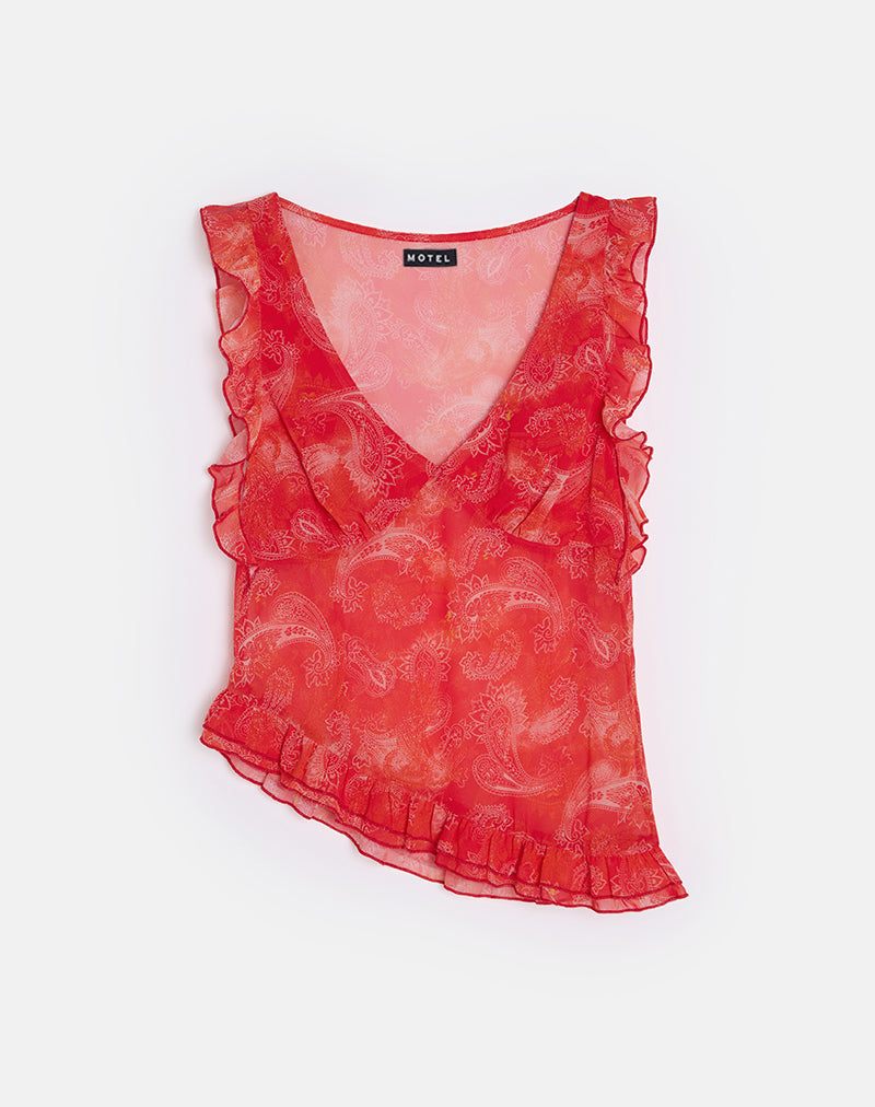 Afbeelding van Iravela Asym Top in Paisley Chiffon Rood
