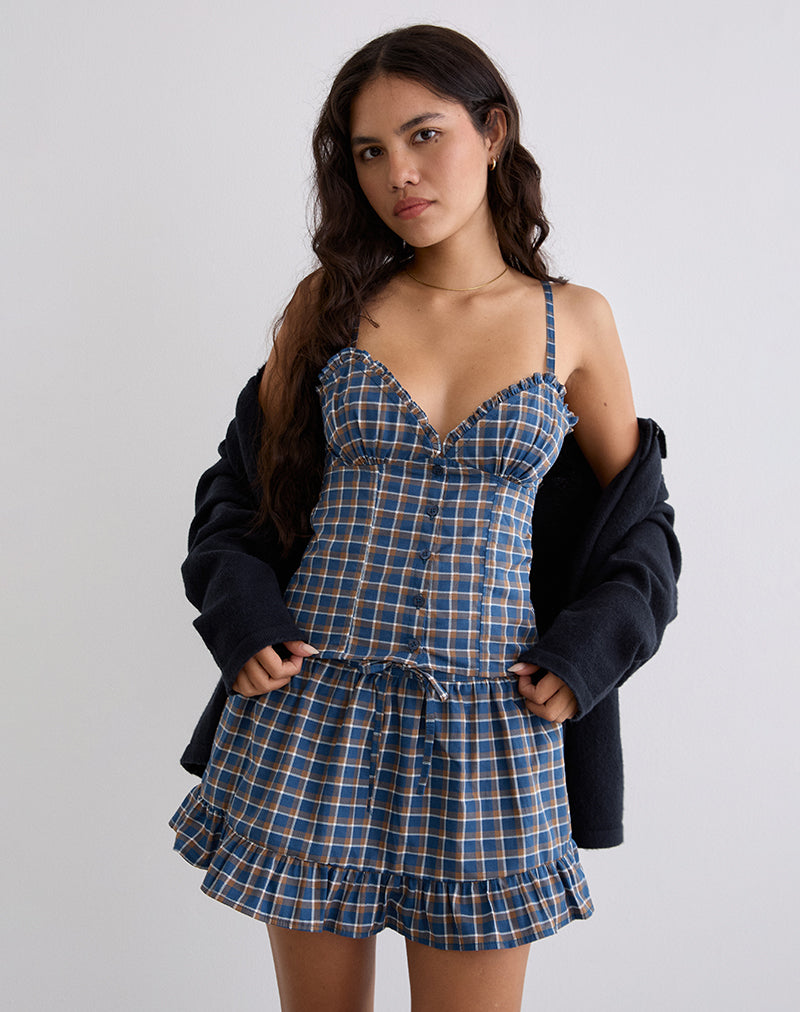 Isamu Top in Medium Tartan Blauw